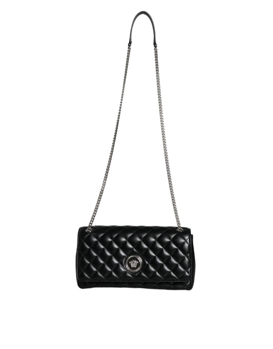 Versace zwarte doorgestikte lamsleren crossbody schoudertas