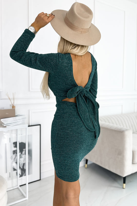 18722-2-518-1 Comfortable sweater dress with a bow on the back - green-2