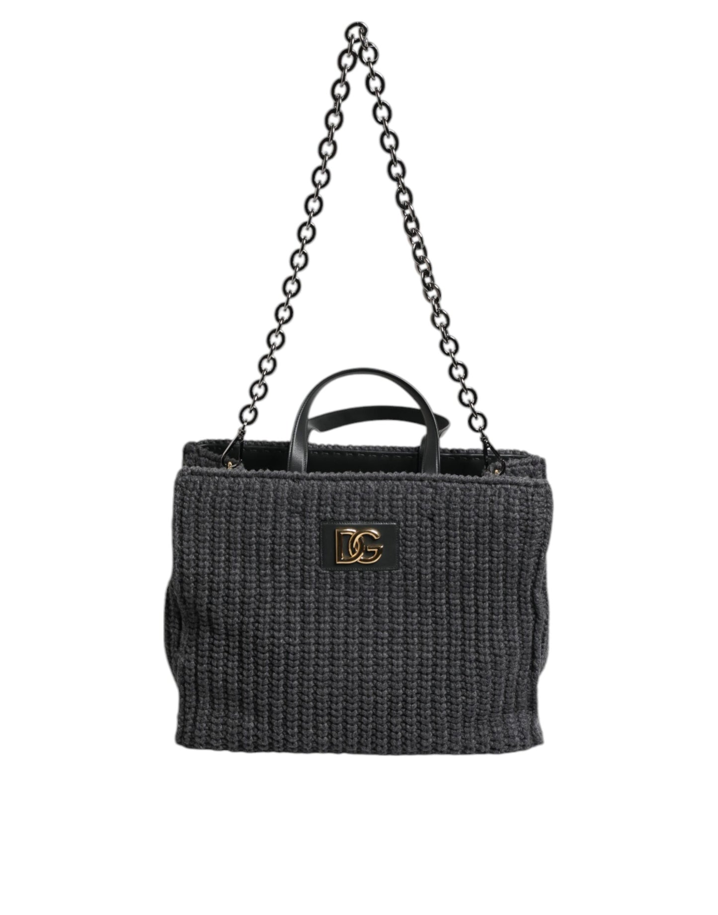 Dolce & Gabbana laukku - Black Large Knitted Crochet Shoulder Shopper DG Logo Bag