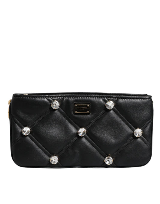 Dolce & Gabbana laukku - Black Leather Crystal Embellished Logo Shoulder Bag