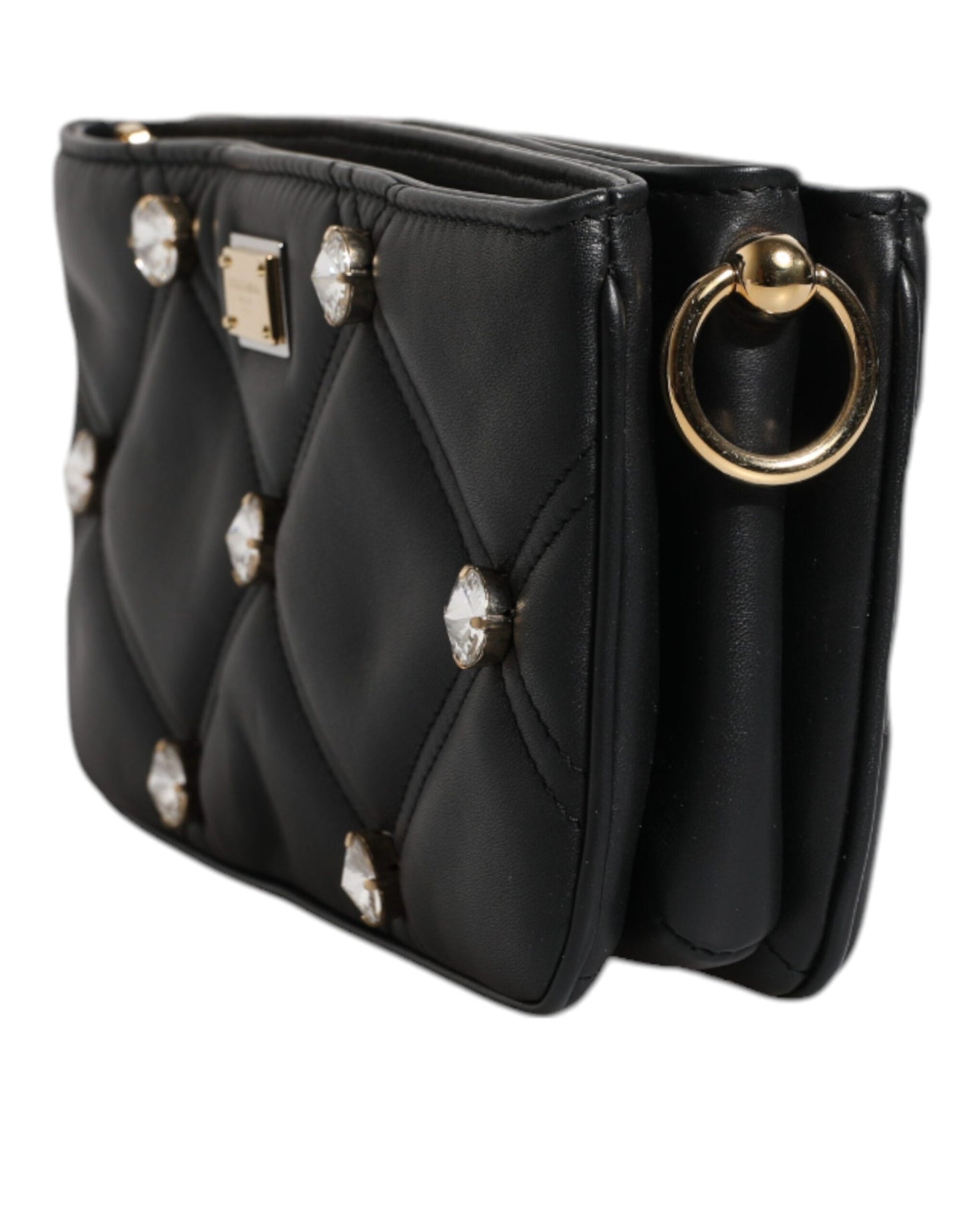 Dolce & Gabbana laukku - Black Leather Crystal Embellished Logo Shoulder Bag