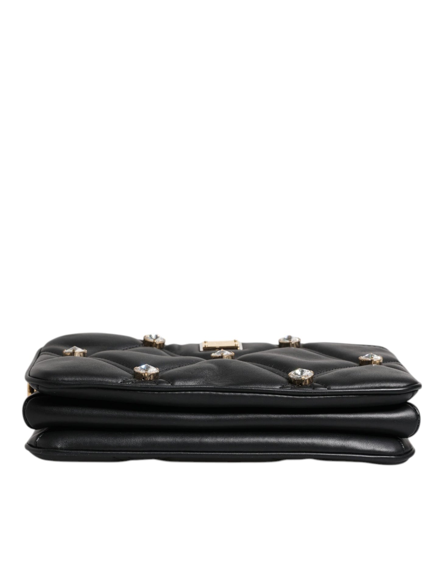 Dolce & Gabbana laukku - Black Leather Crystal Embellished Logo Shoulder Bag