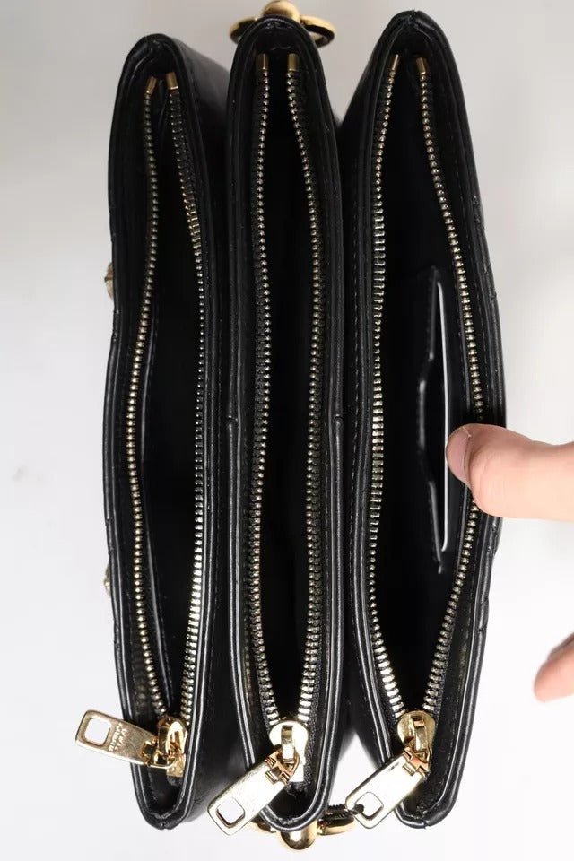 Dolce & Gabbana laukku - Black Leather Crystal Embellished Logo Shoulder Bag