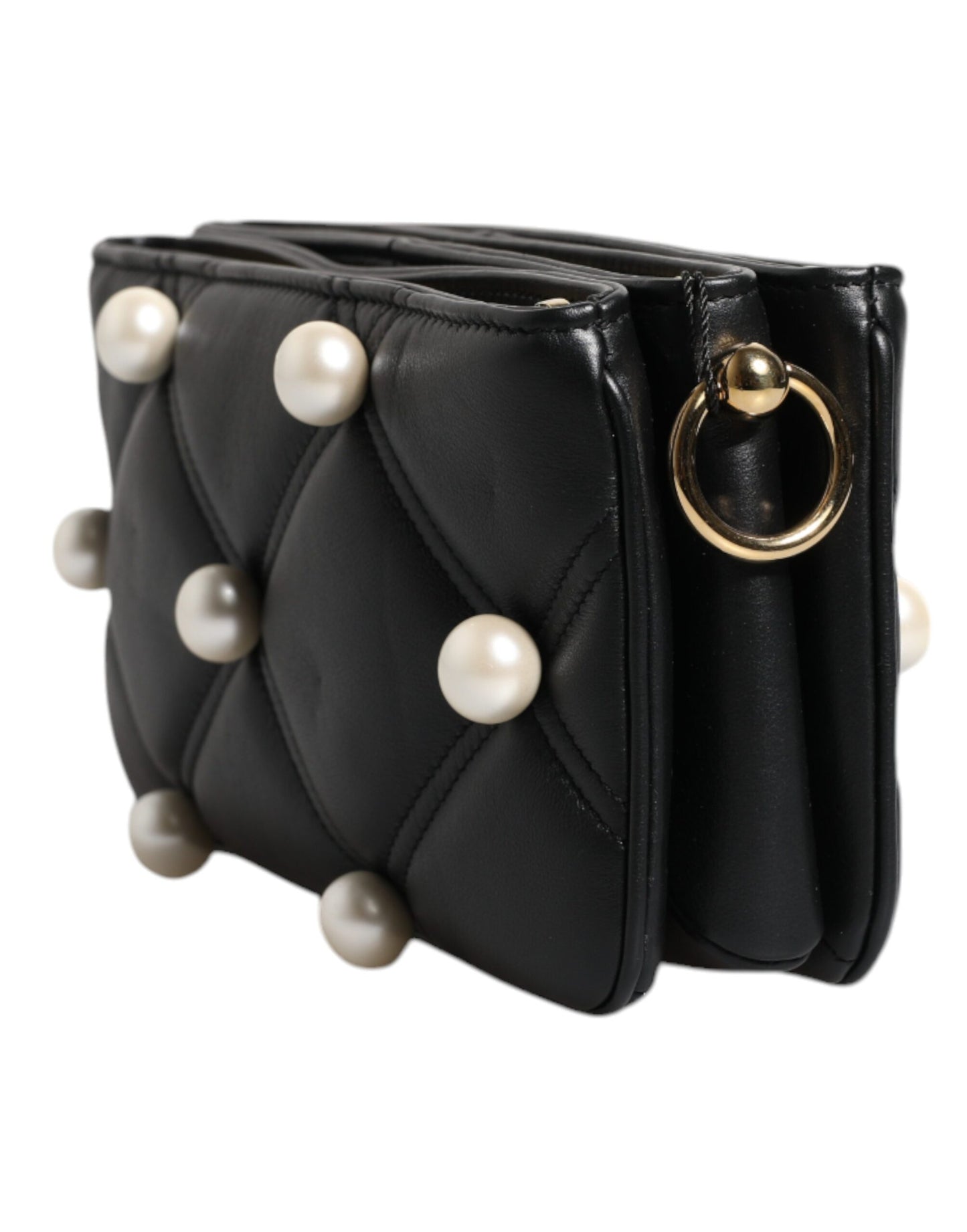Dolce & Gabbana laukku - Black Leather Pearl Embellished Logo Shoulder Bag