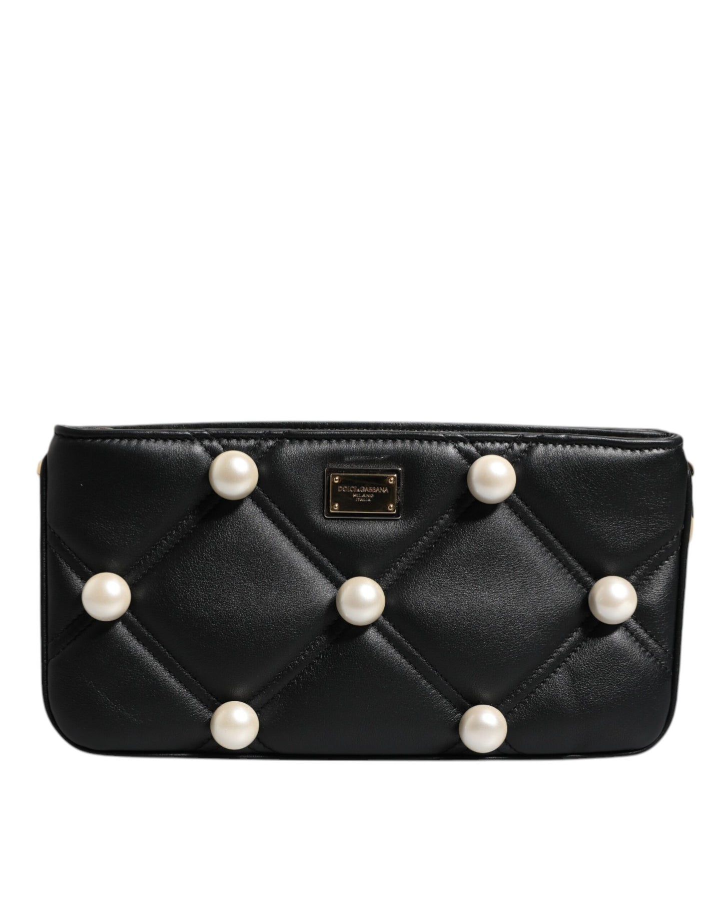 Dolce & Gabbana laukku - Black Leather Pearl Embellished Logo Shoulder Bag