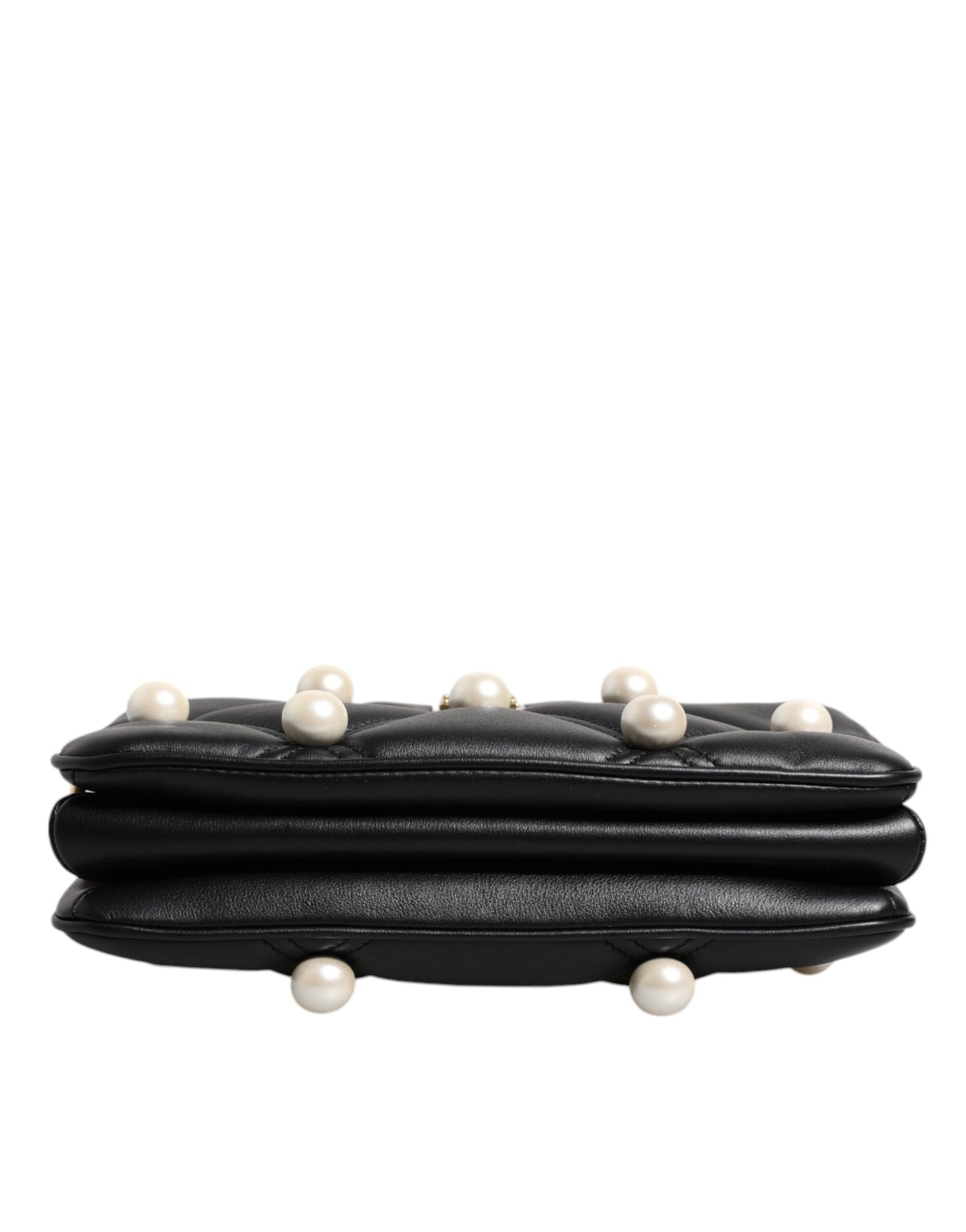 Dolce & Gabbana laukku - Black Leather Pearl Embellished Logo Shoulder Bag