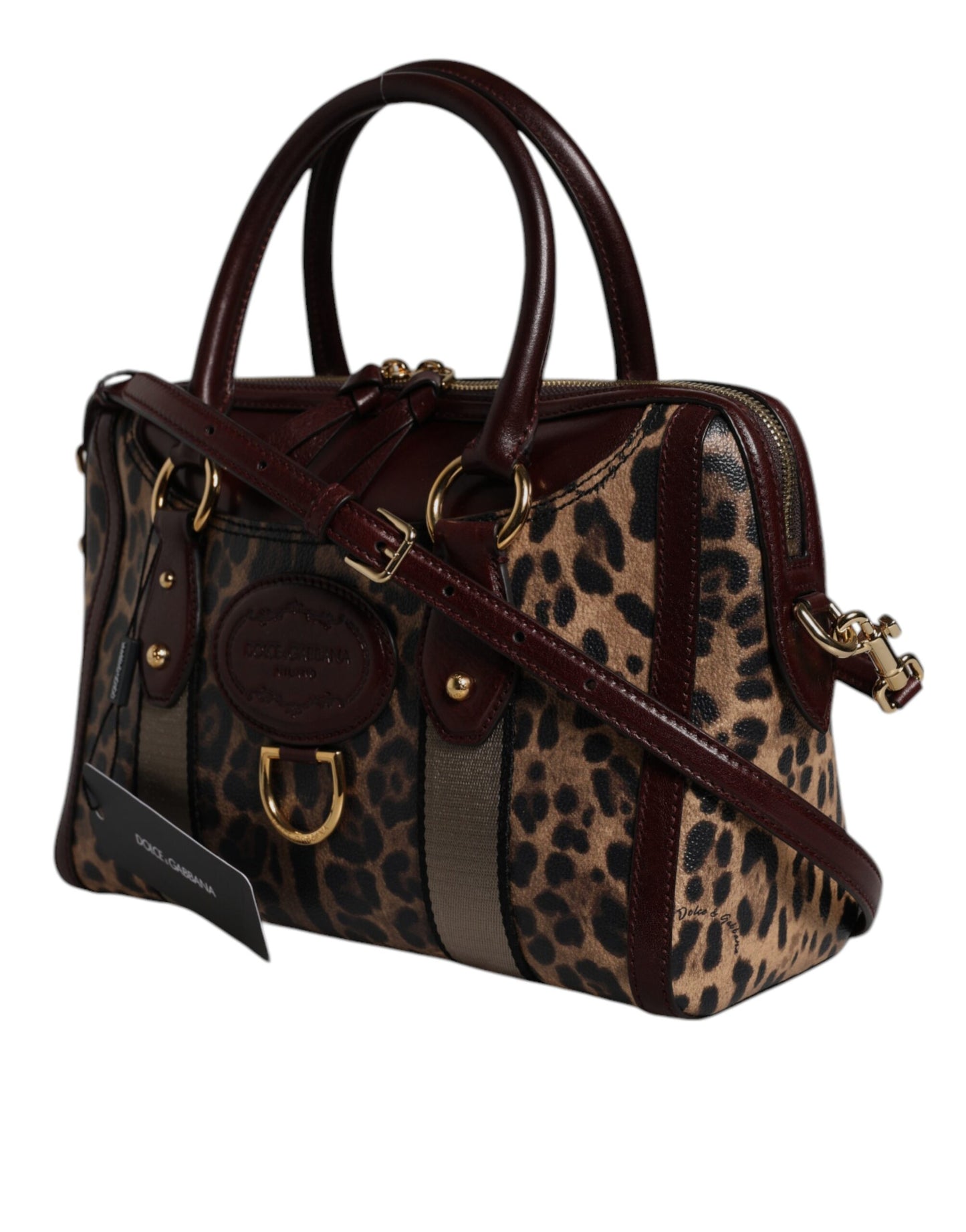 Dolce & Gabbana laukku - Brown Leopard Leather Shoulder Strap Duffle Bag