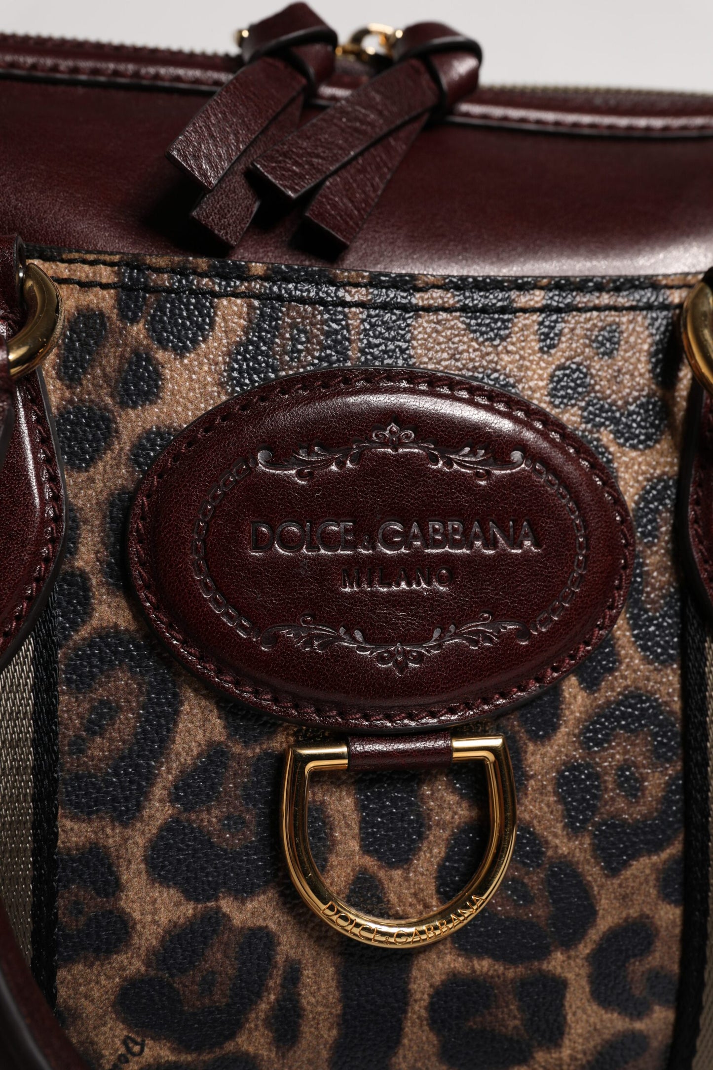 Dolce & Gabbana laukku - Brown Leopard Leather Shoulder Strap Duffle Bag