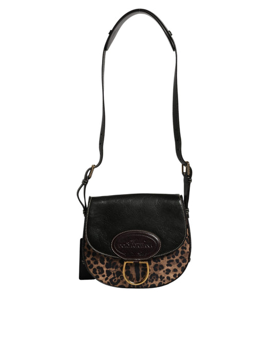 Dolce & Gabbana laukku - Black Brown Leopard Leather Shoulder Strap Bag