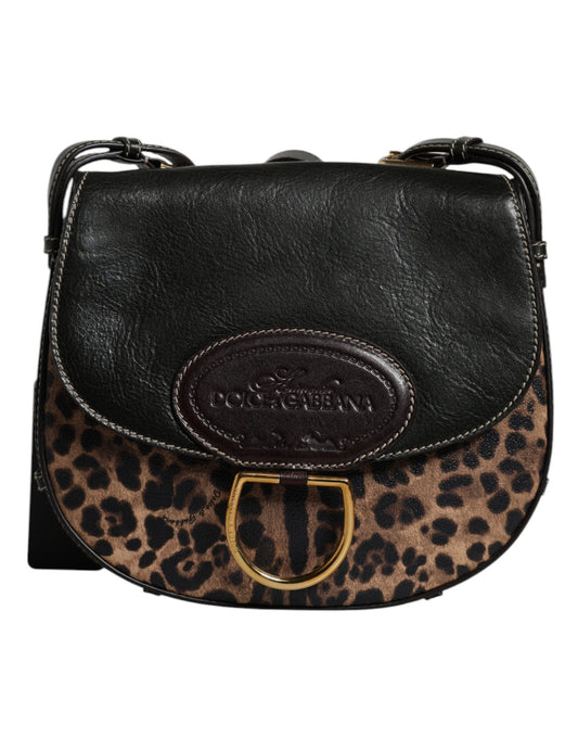 Dolce & Gabbana laukku - Black Brown Leopard Leather Shoulder Strap Bag