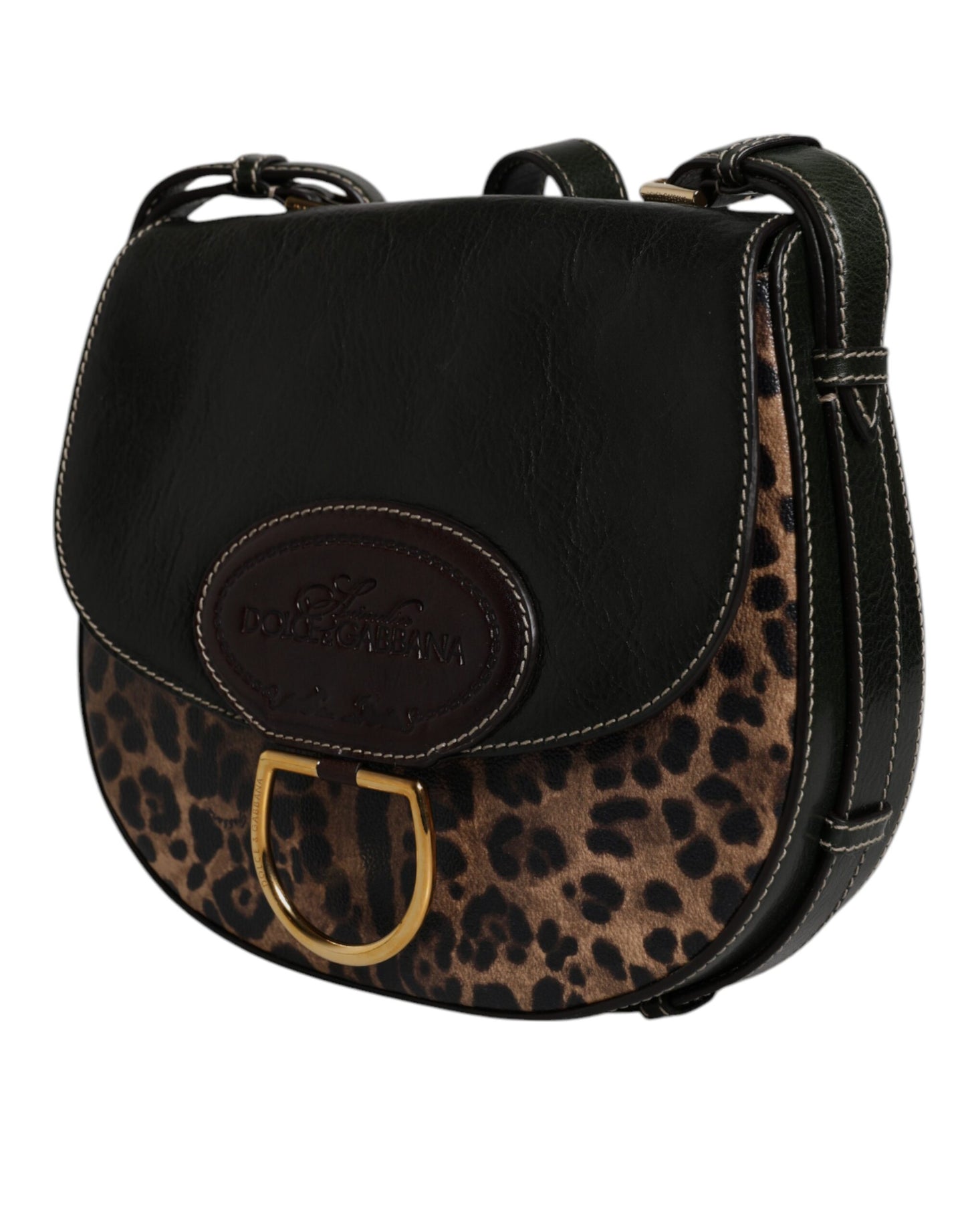 Dolce & Gabbana laukku - Black Brown Leopard Leather Shoulder Strap Bag