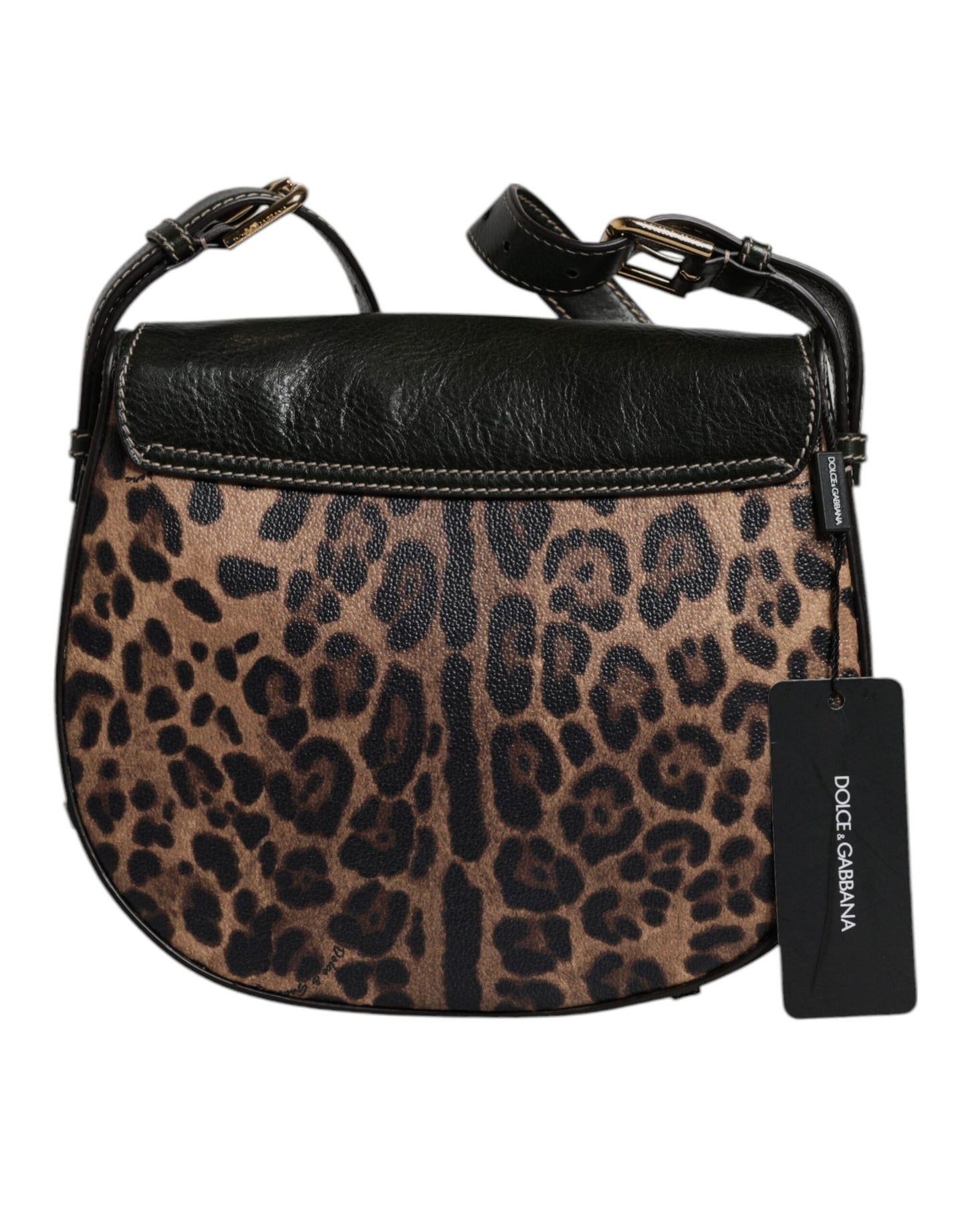 Dolce & Gabbana laukku - Black Brown Leopard Leather Shoulder Strap Bag