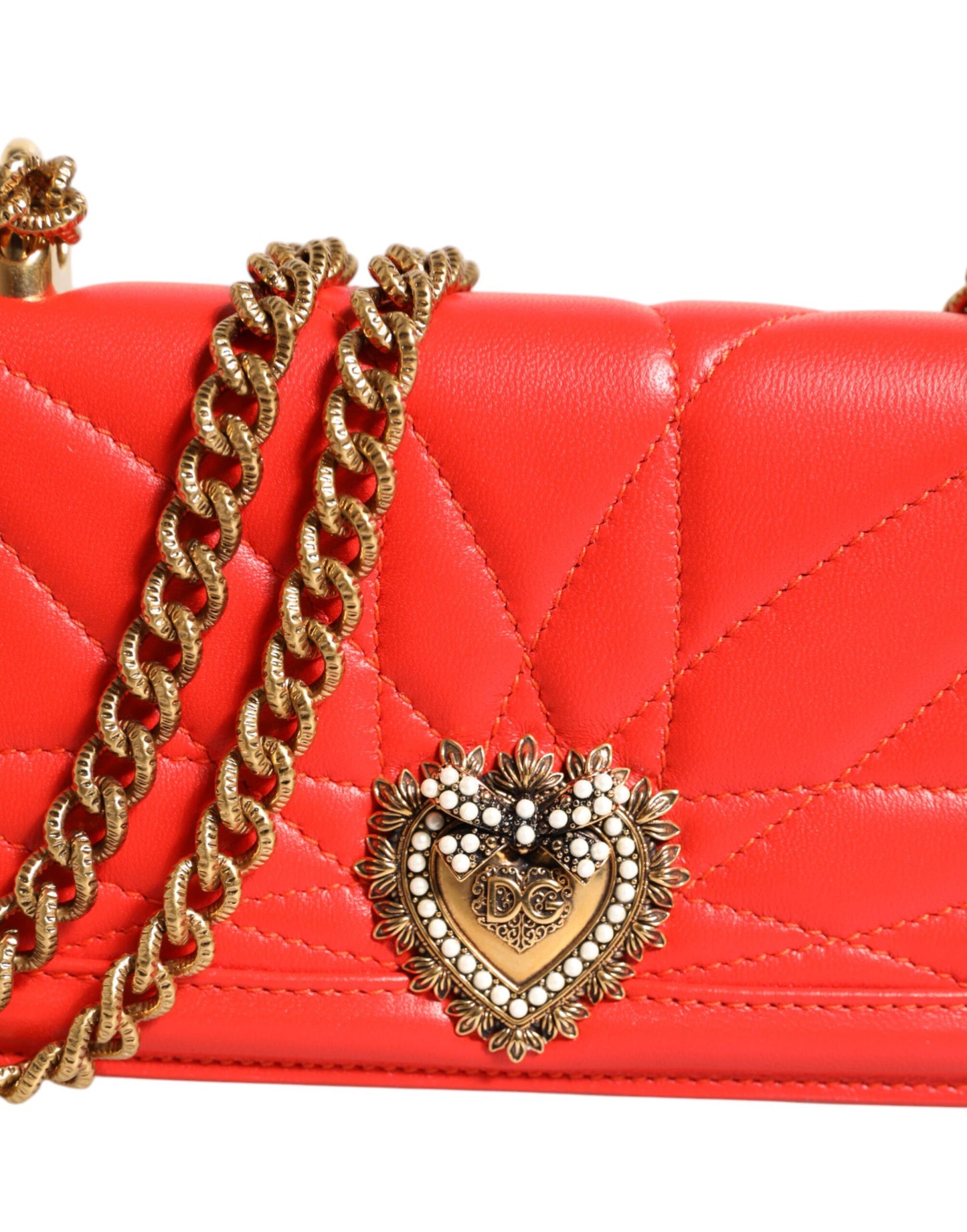 Dolce & Gabbana laukku Red Leather Quilted Devotion Crossbody Phone Cover Bag