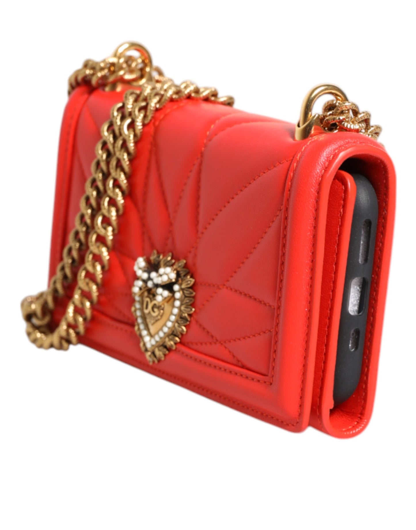 Dolce & Gabbana laukku Red Leather Quilted Devotion Crossbody Phone Cover Bag