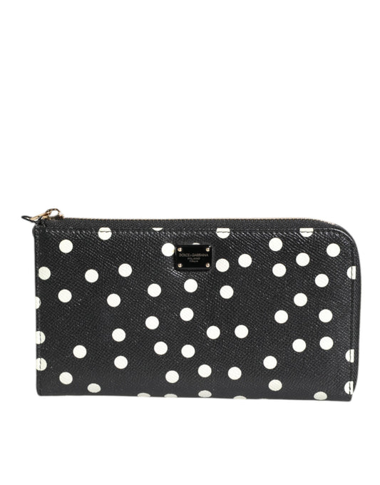 Dolce & Gabbana lompakko Black White Dotted Leather Zip Around Continental Wallet