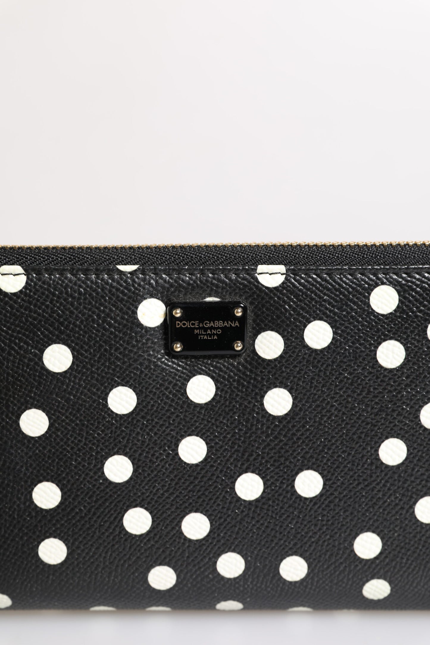Dolce & Gabbana lompakko Black White Dotted Leather Zip Around Continental Wallet
