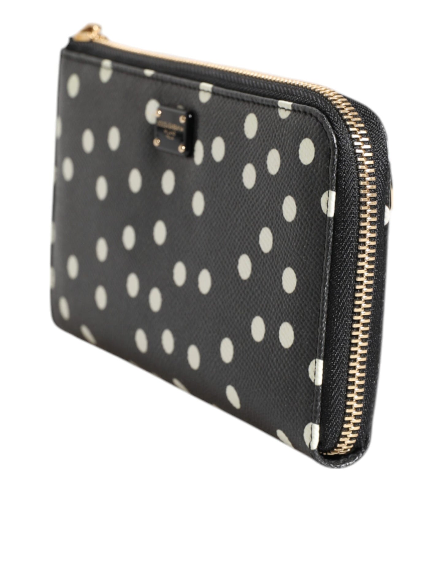 Dolce & Gabbana lompakko Black White Dotted Leather Zip Around Continental Wallet