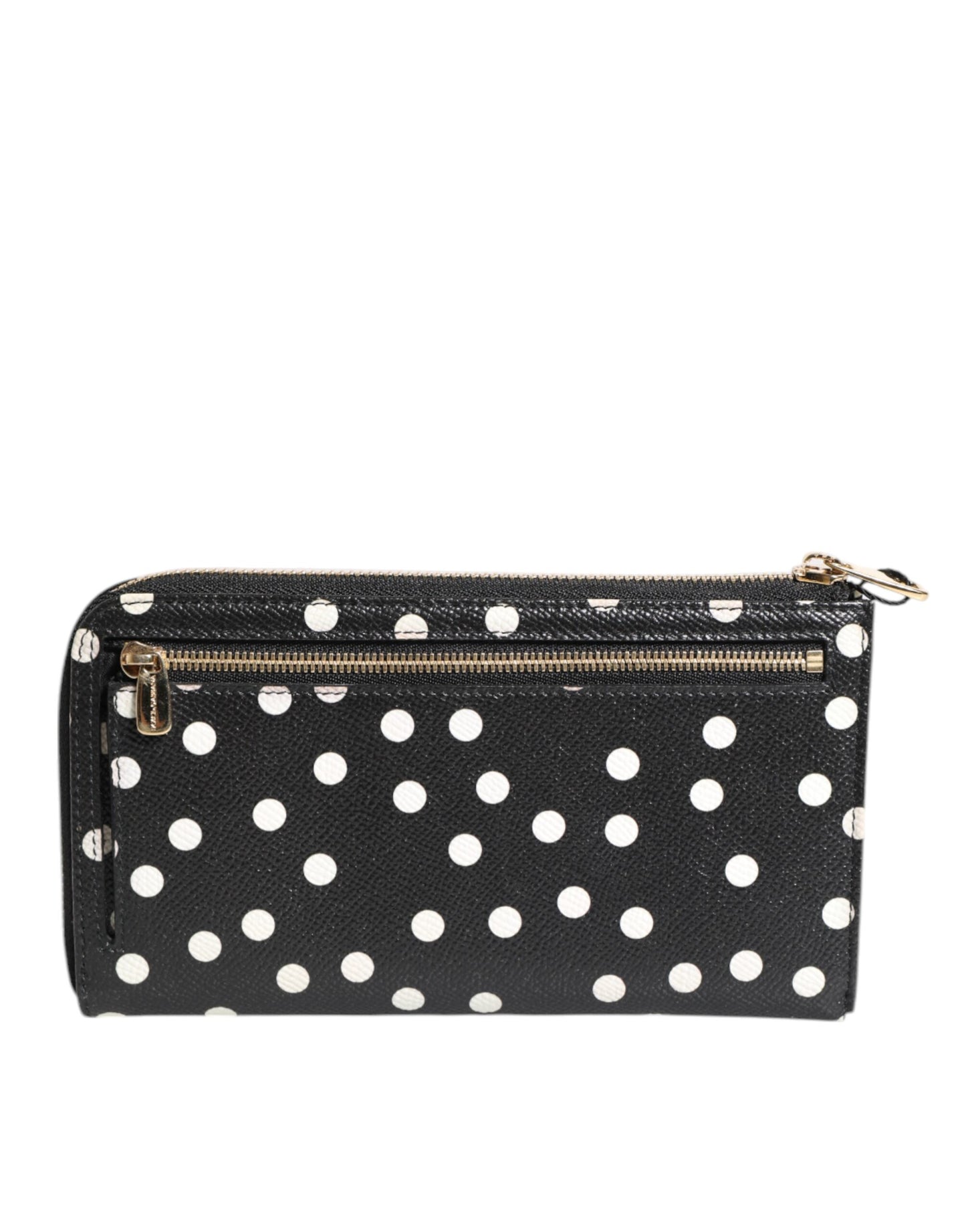 Dolce & Gabbana lompakko Black White Dotted Leather Zip Around Continental Wallet