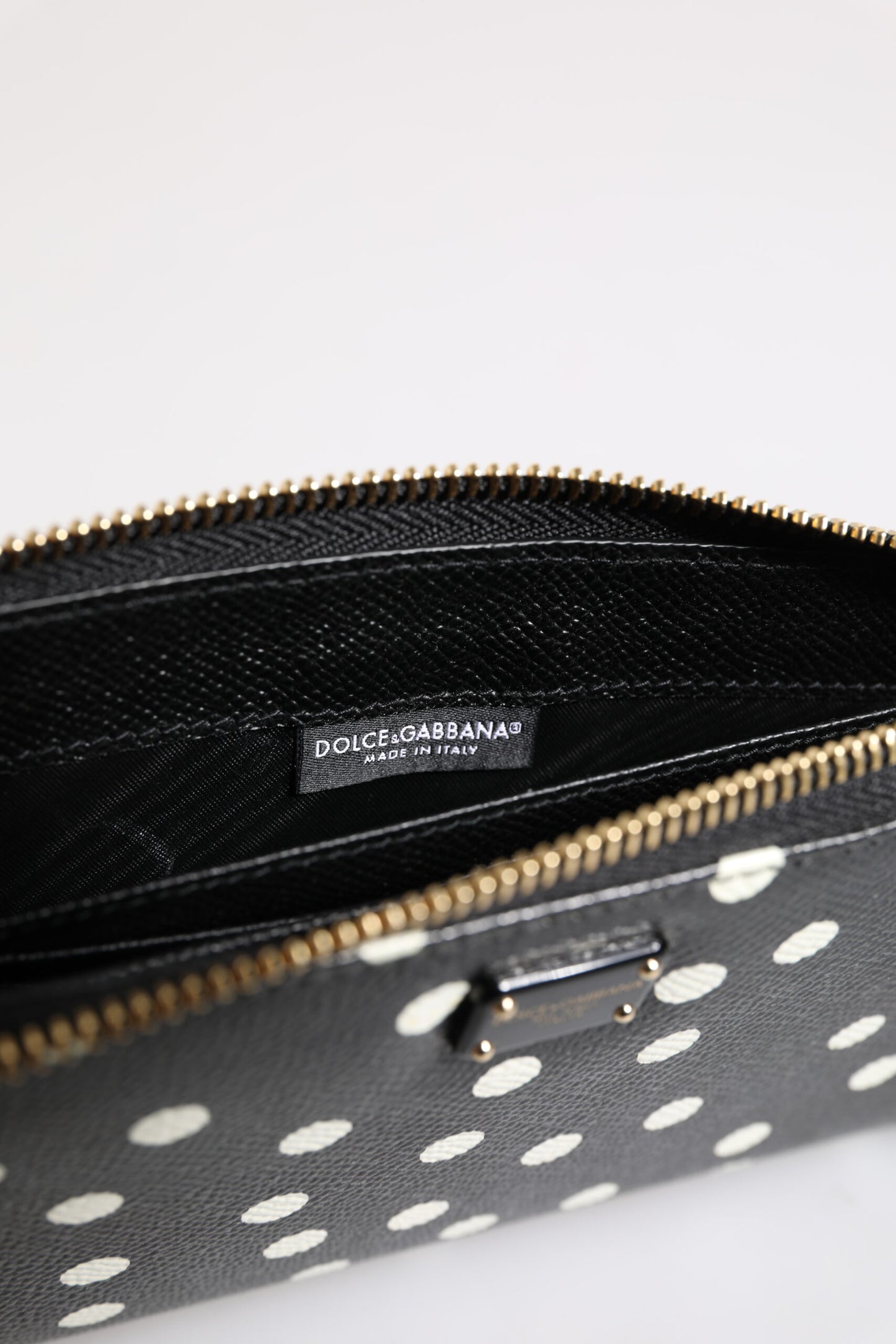 Dolce & Gabbana lompakko Black White Dotted Leather Zip Around Continental Wallet