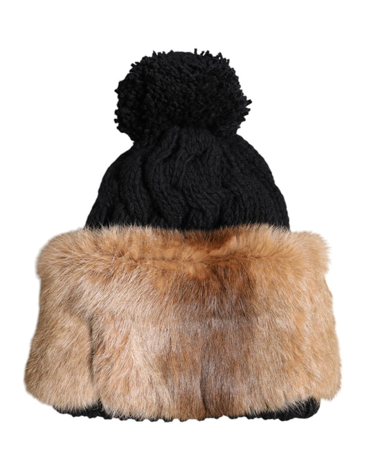 Dolce & Gabbana pipo - Black Brown Dyed Rabbit Real Fur Winter Beanie Hat