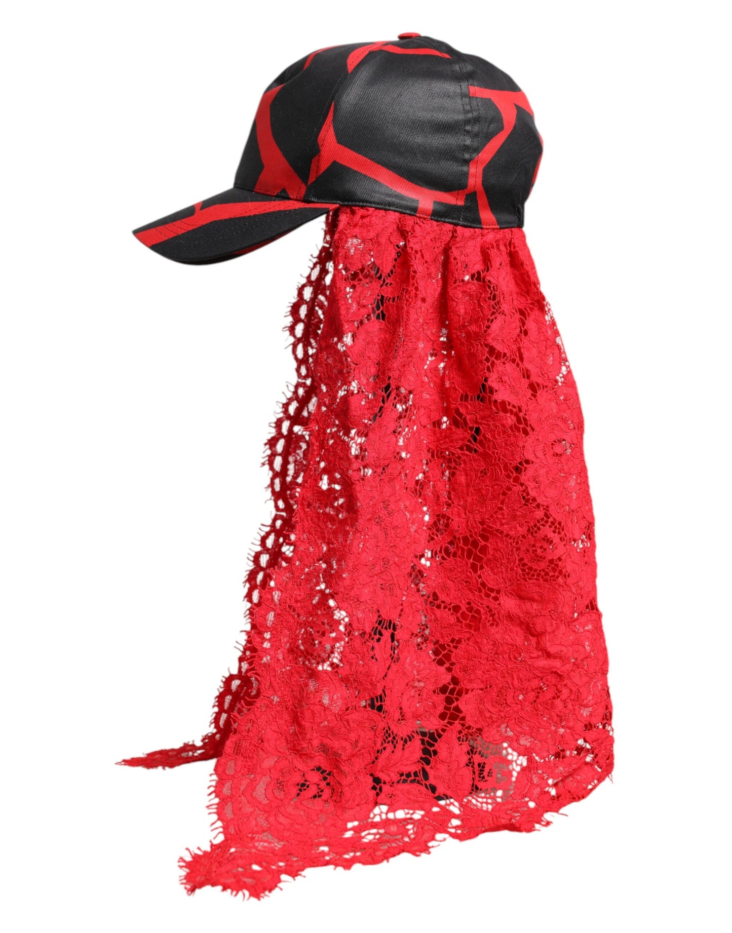 Dolce & Gabbana lippis - Red Black Lace Tulle Cotton Baseball Cap