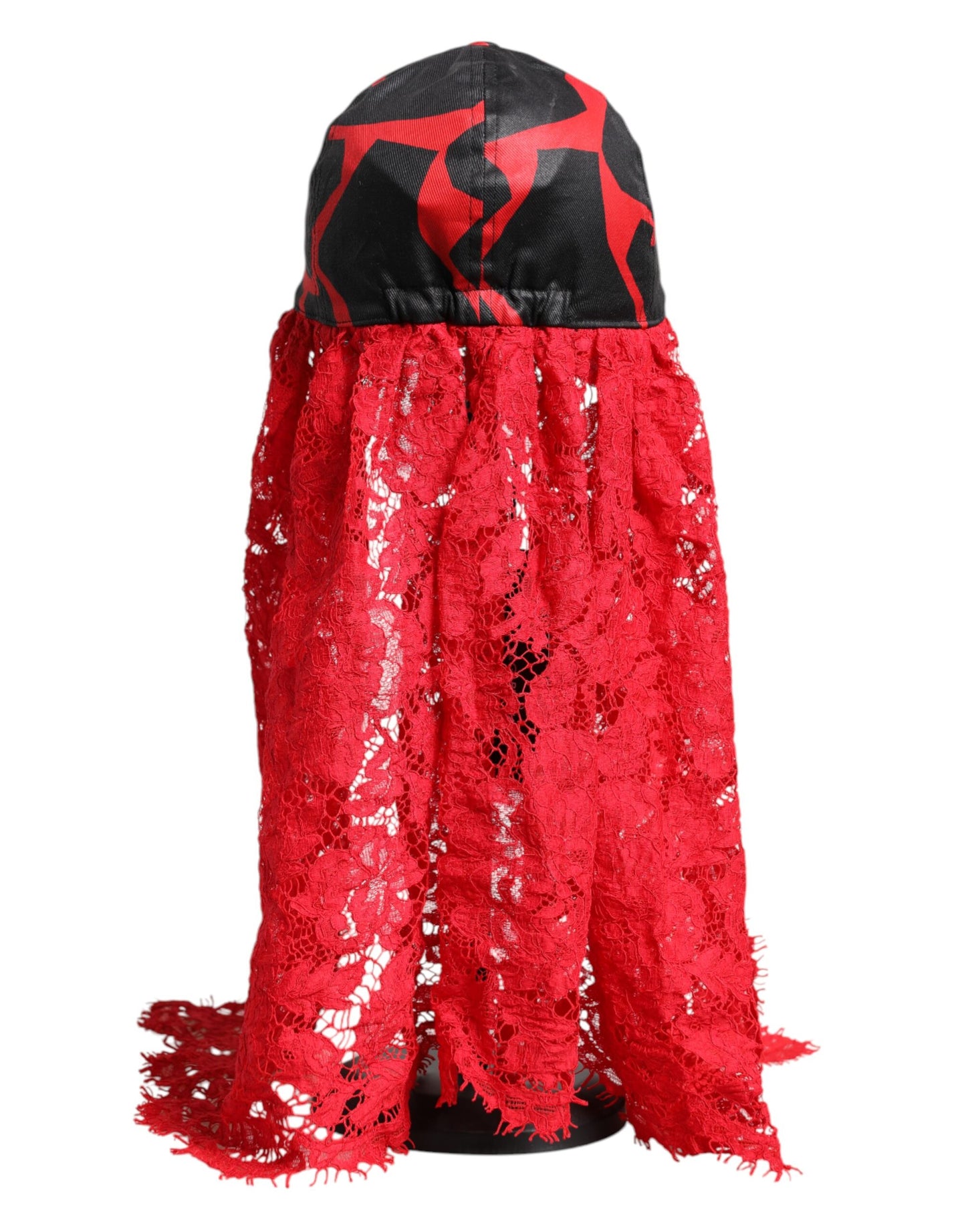 Dolce & Gabbana lippis - Red Black Lace Tulle Cotton Baseball Cap