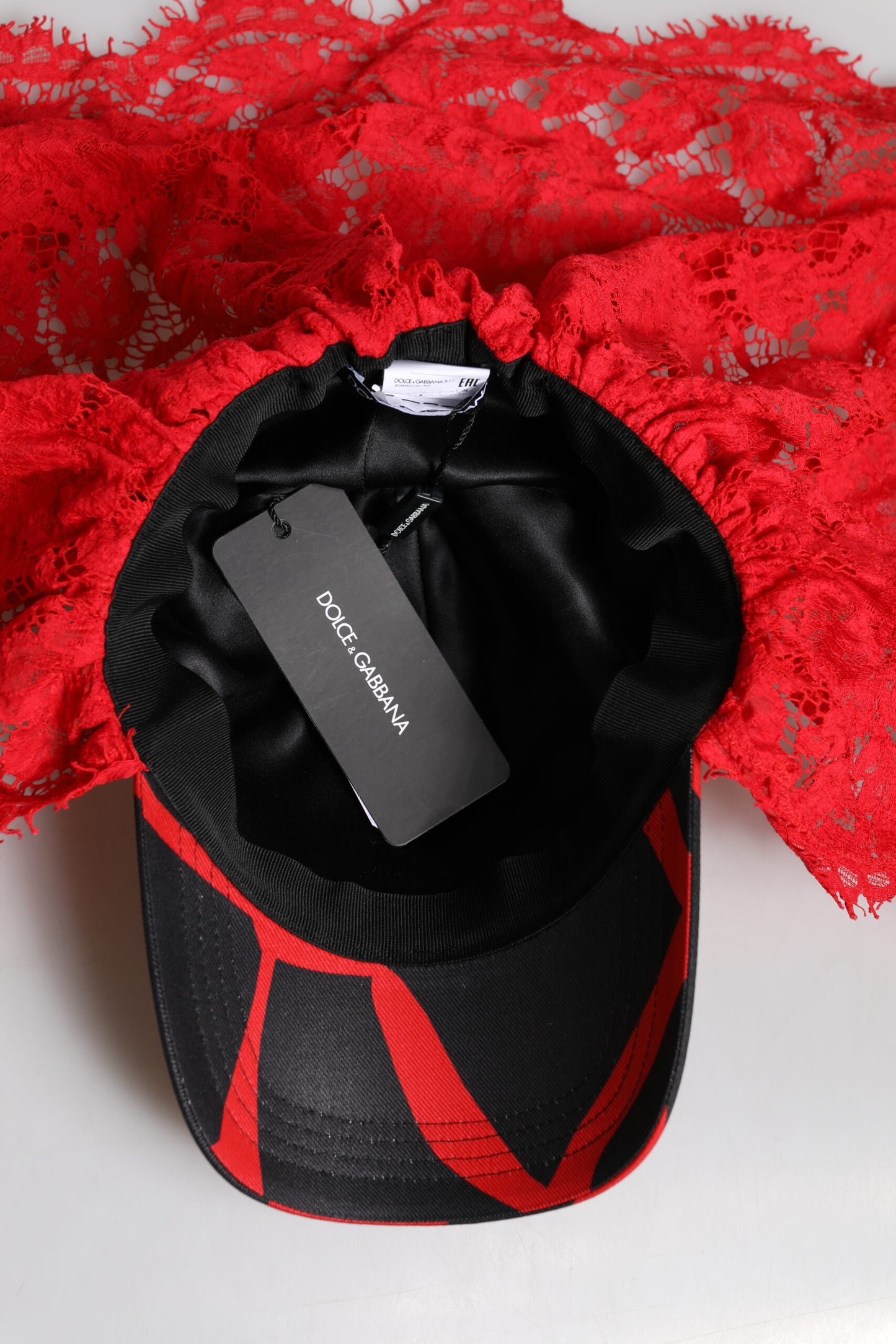 Dolce & Gabbana lippis - Red Black Lace Tulle Cotton Baseball Cap