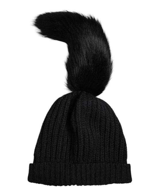 Dolce & Gabbana pipo - Black Acrylic Knitted Fur Winter Beanie Hat