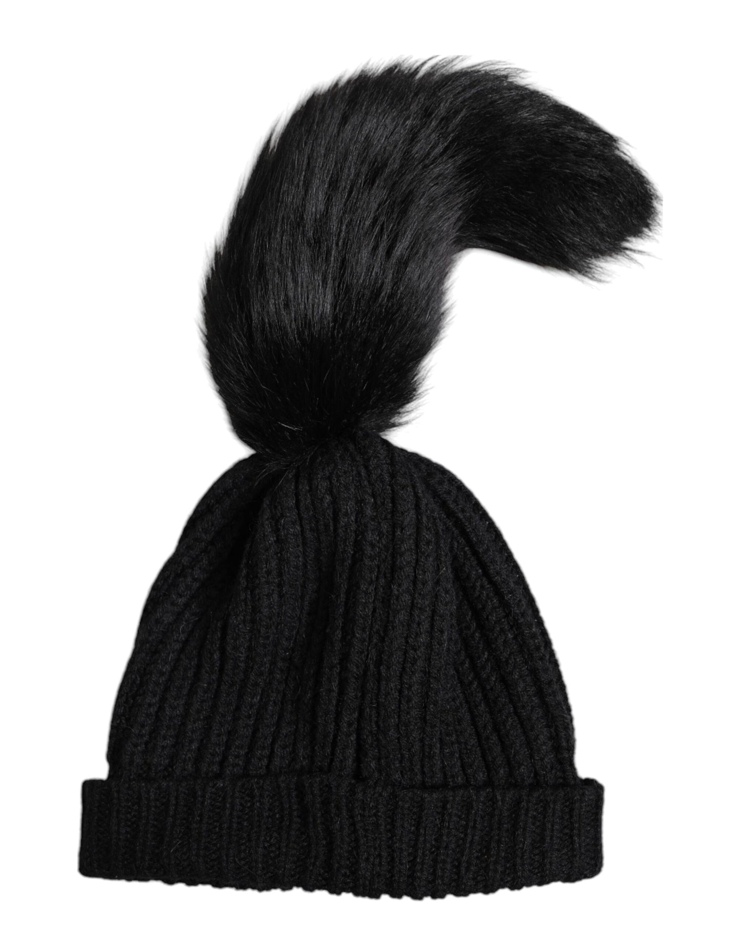 Dolce & Gabbana pipo - Black Acrylic Knitted Fur Winter Beanie Hat