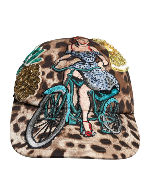 Dolce & Gabbana lippis - Brown Leopard Sequin Sicily Baseball Cap