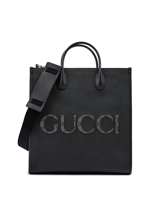 Gucci laukku - Black Leather Logo Medium Tote Bag