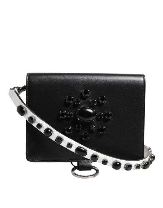 Dolce & Gabbana lompakko Black Leather Crystal Embellished Card Holder Wallet