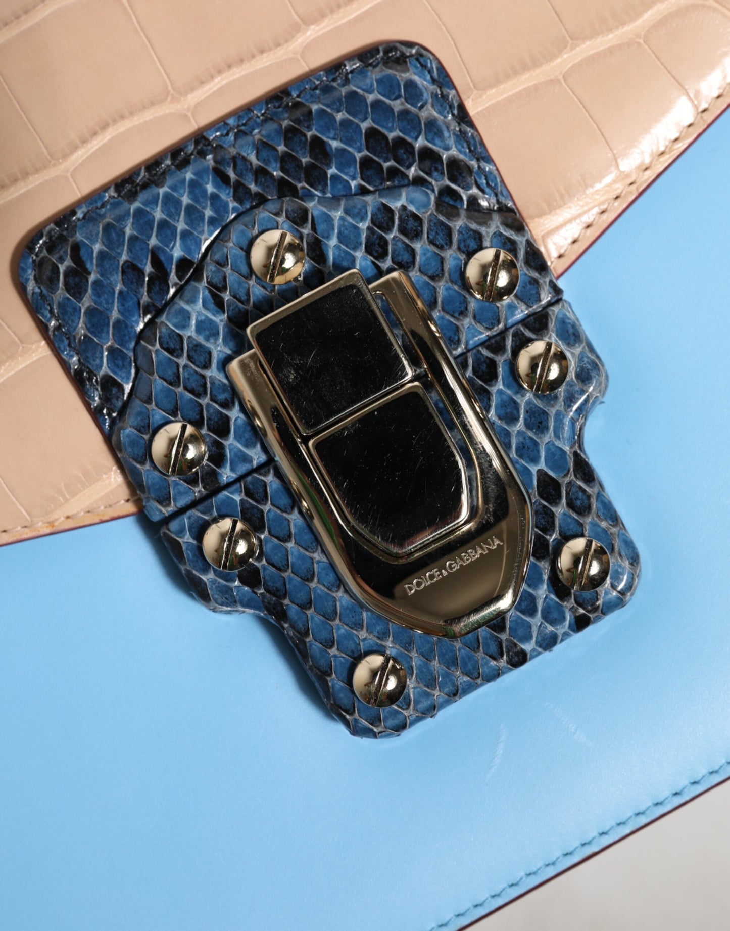 Dolce & Gabbana laukku - Blue Beige Exotic Leather LUCIA Crossbody Bag