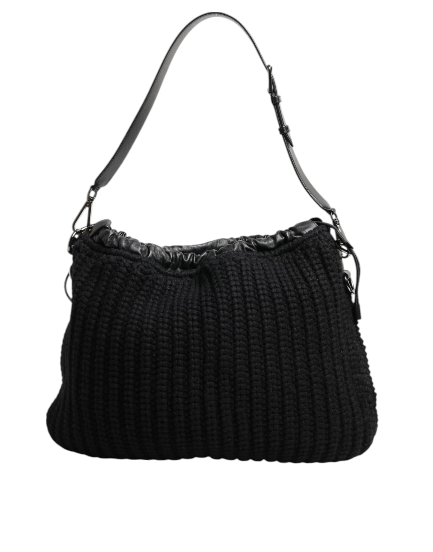 Dolce & Gabbana laukku - Black Cashmere Knitted Leather Shoulder Women Borse Bag
