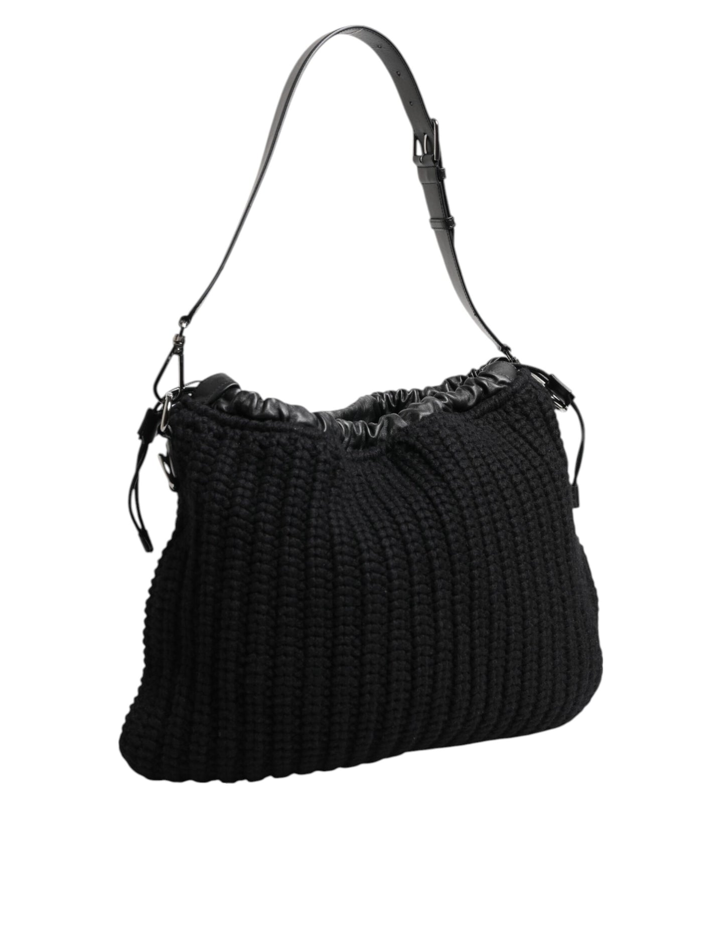 Dolce & Gabbana laukku - Black Cashmere Knitted Leather Shoulder Women Borse Bag