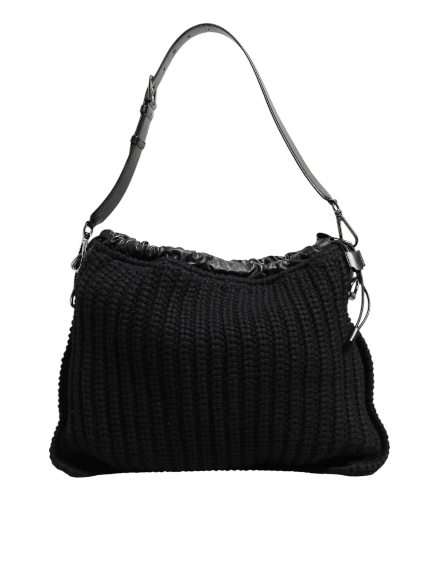 Dolce & Gabbana laukku - Black Cashmere Knitted Leather Shoulder Women Borse Bag