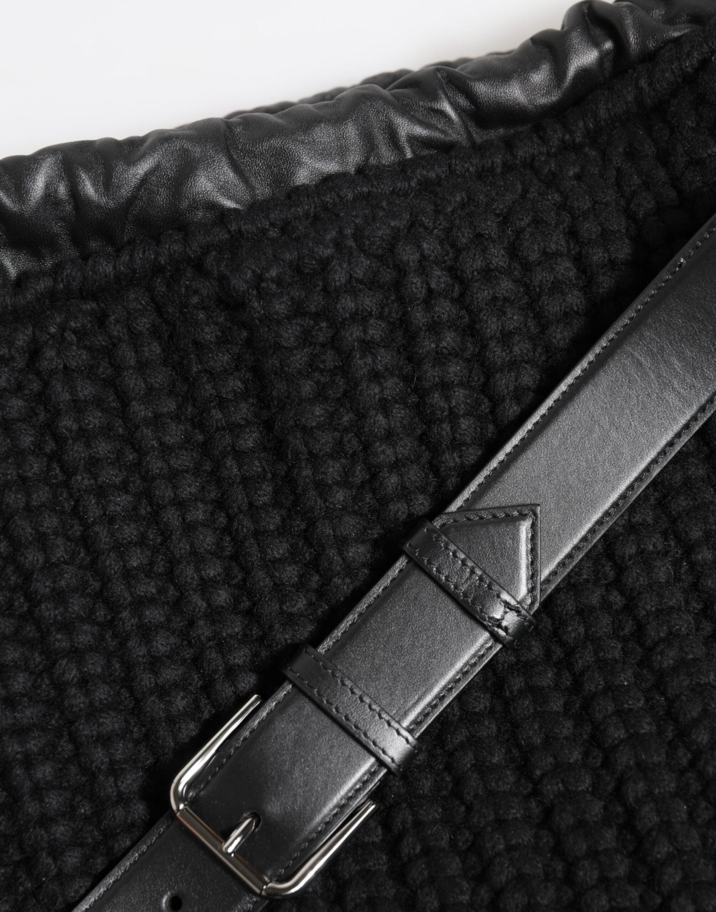 Dolce & Gabbana laukku - Black Cashmere Knitted Leather Shoulder Women Borse Bag