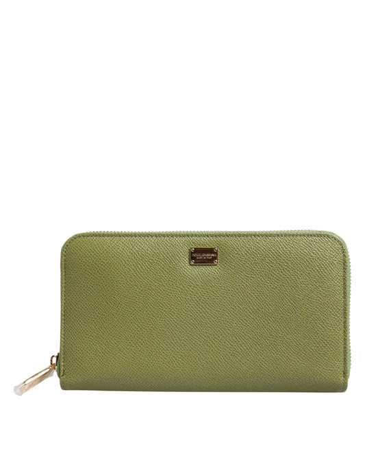 Dolce & Gabbana lompakko Green Leather Logo Plaque Zip Around Continenta Wallet