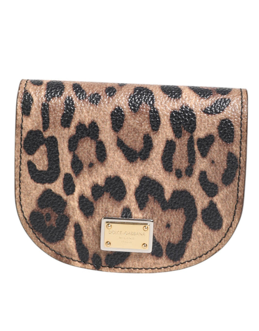 Dolce & Gabbana lompakko Brown Black Calf Leather Leopard Print Logo Plaque Wallet