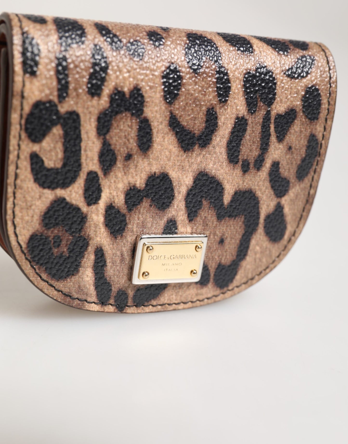 Dolce & Gabbana lompakko Brown Black Calf Leather Leopard Print Logo Plaque Wallet