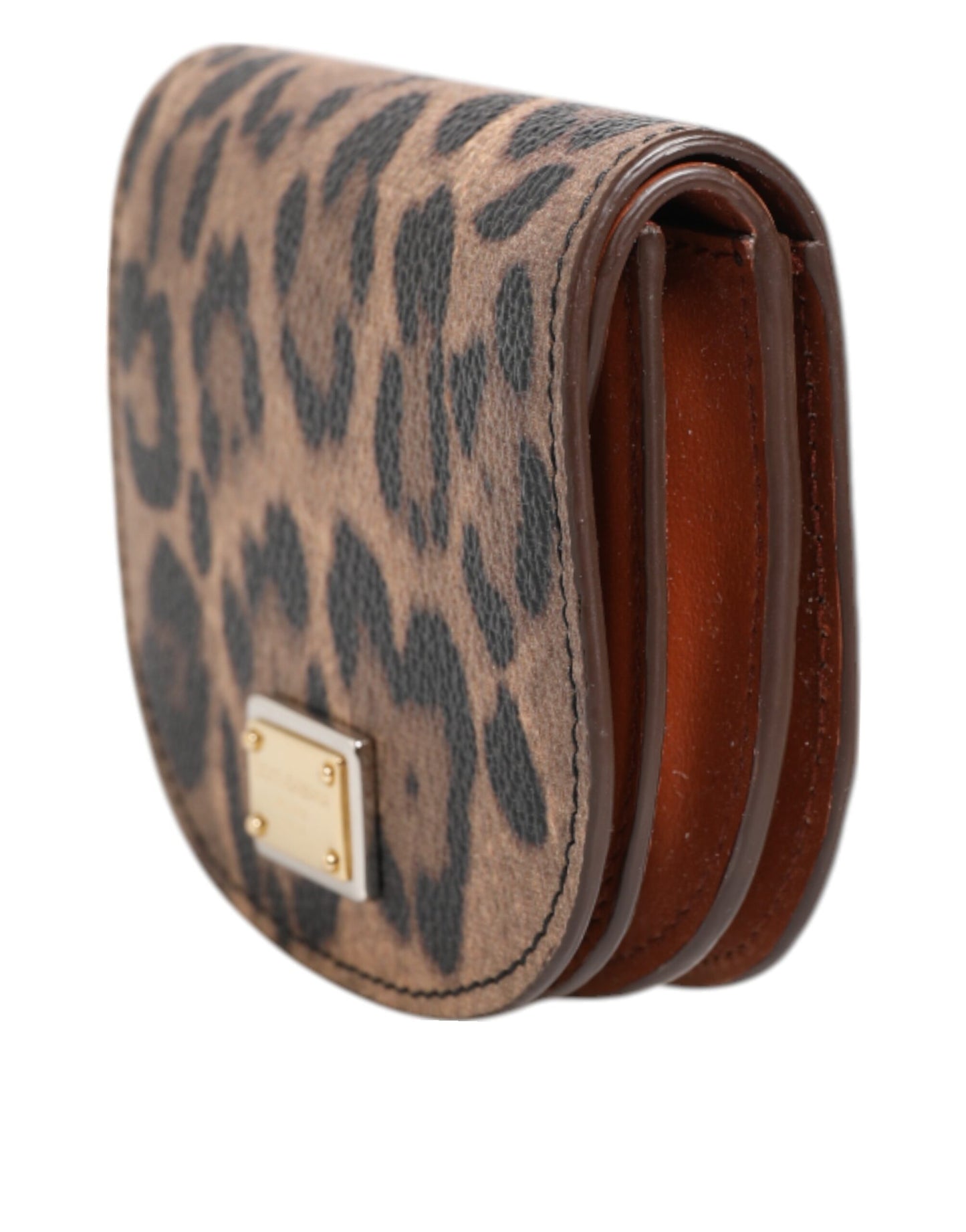 Dolce & Gabbana lompakko Brown Black Calf Leather Leopard Print Logo Plaque Wallet