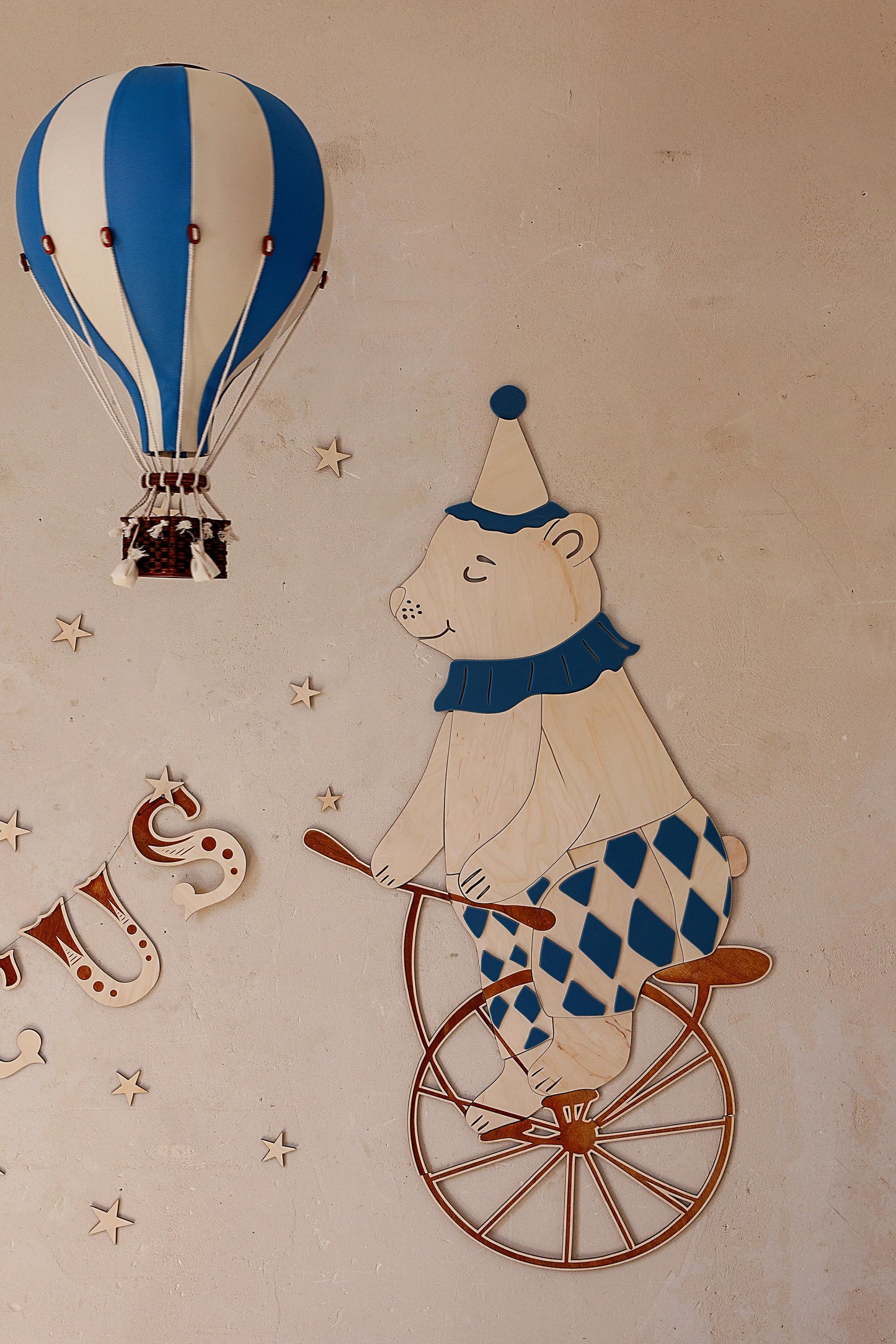 Mr. Bear and his Circus Bike – Wooden Wall Decoration