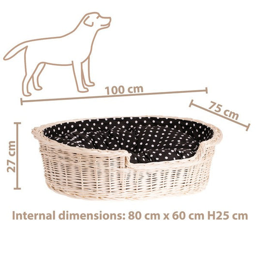 Whitewashed Wicker Dog Bed Poppy With Cushion, 100x75 cm