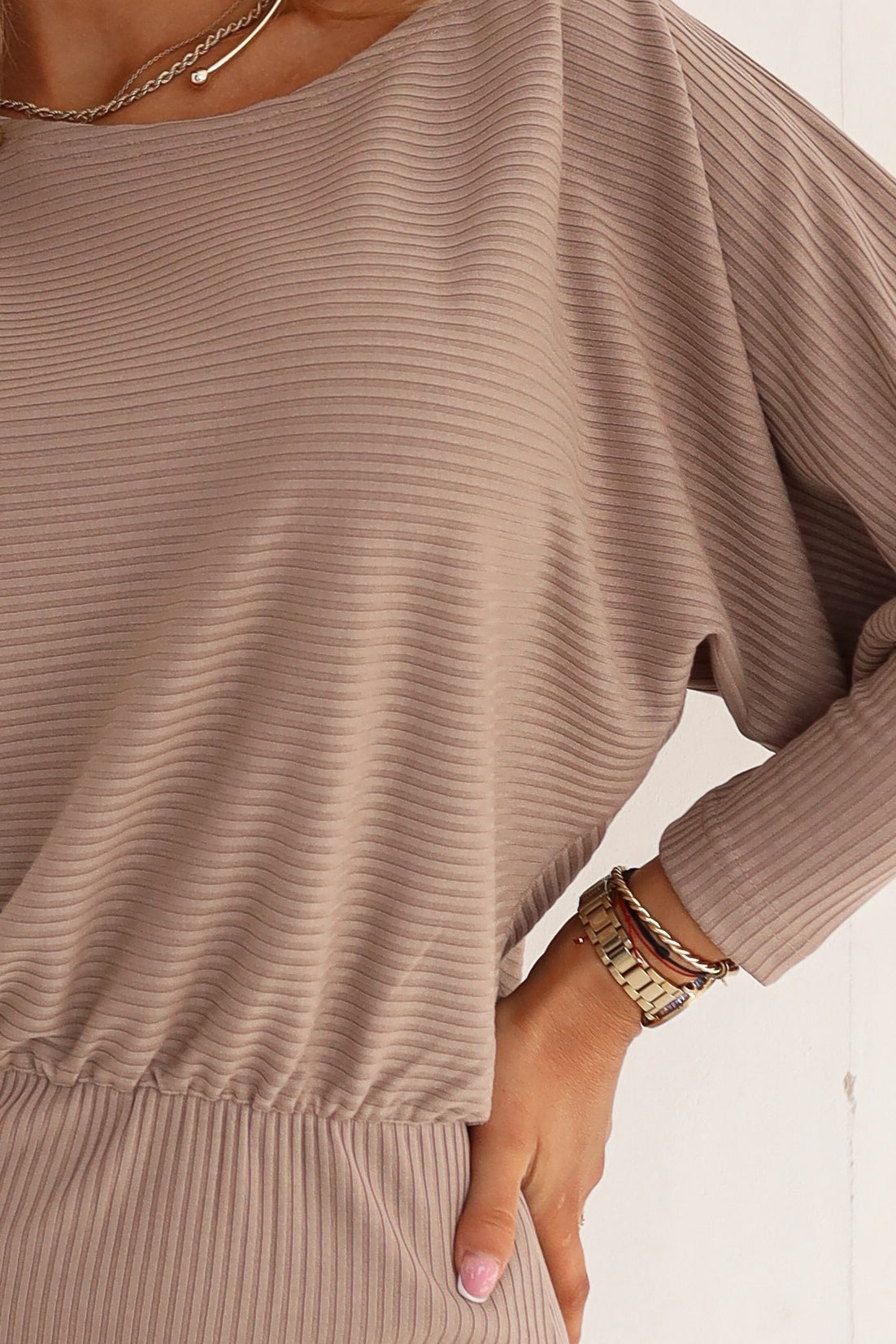 21190-5-399-4 LARA Ribbed dress with cuffs - mocha mousse-5