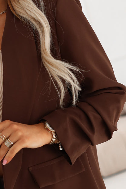 21155-5-588-3 Women's classic jacket with draped sleeves - chocolate-5