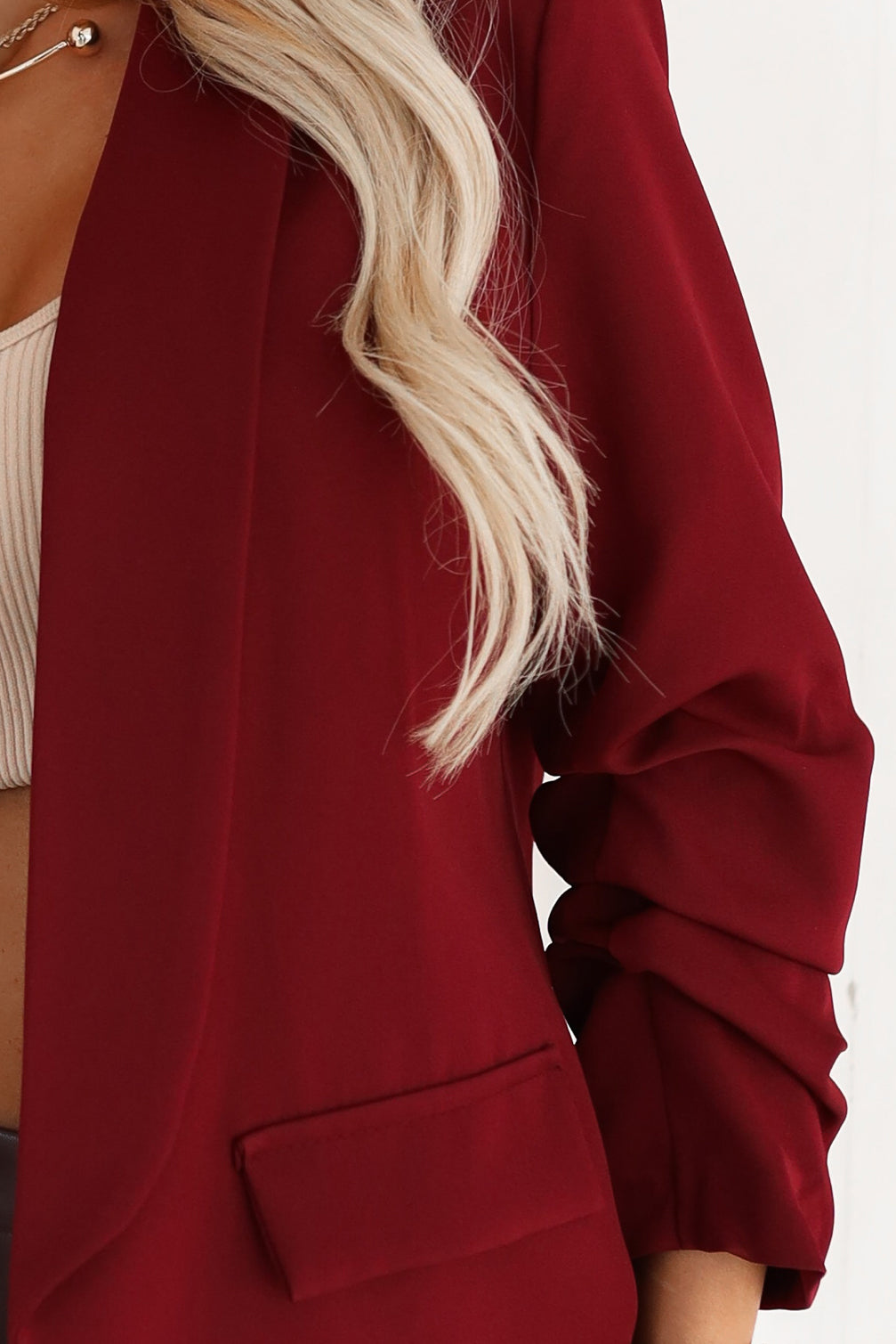 21157-6-588-4 Women's classic jacket with draped sleeves - burgundy-6