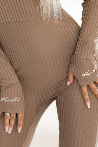 20961-6-619-1 Comfortable and elegant ribbed women's jumpsuit with a neckline - mocha mousse-6