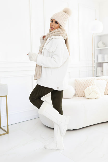 20958-8-619-2 Comfortable and elegant ribbed women's jumpsuit with a neckline - khaki-8