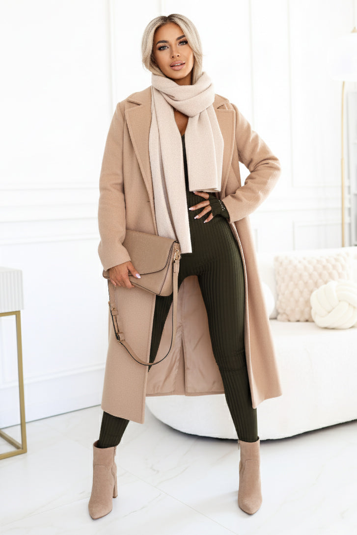 20958-11-619-2 Comfortable and elegant ribbed women's jumpsuit with a neckline - khaki-11