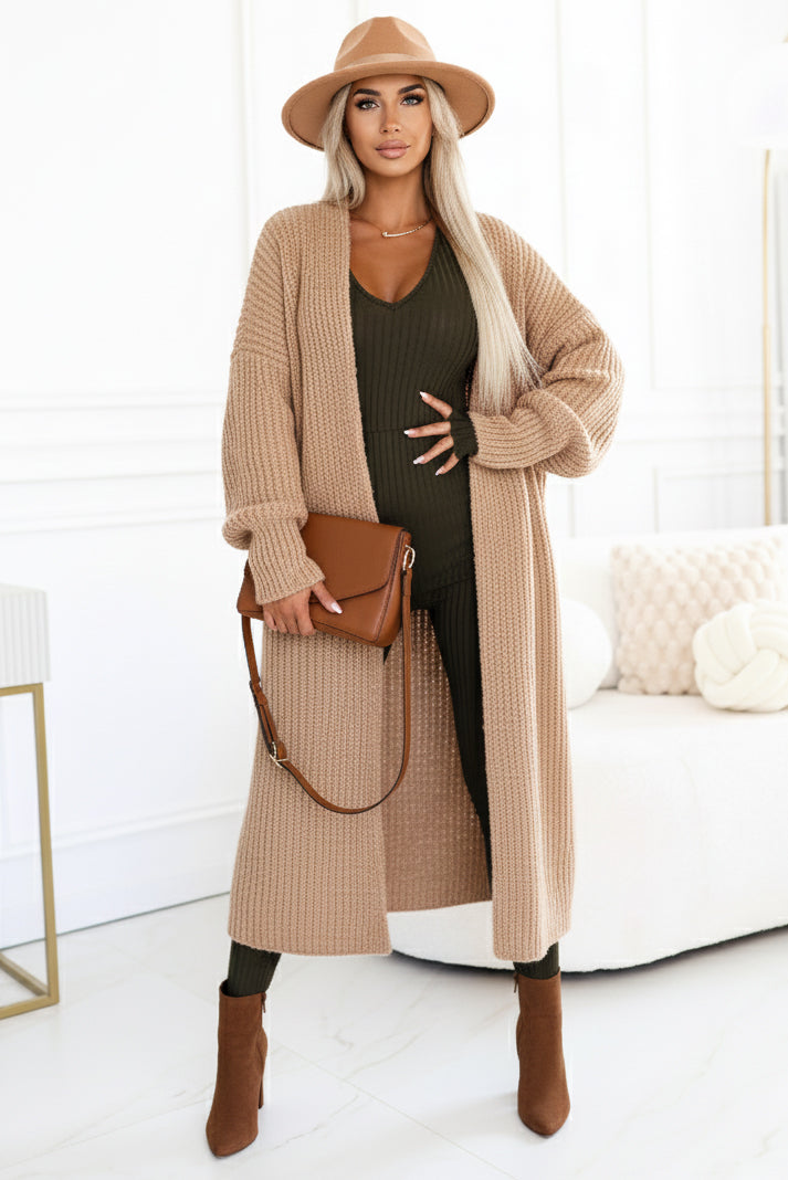 20958-13-619-2 Comfortable and elegant ribbed women's jumpsuit with a neckline - khaki-13